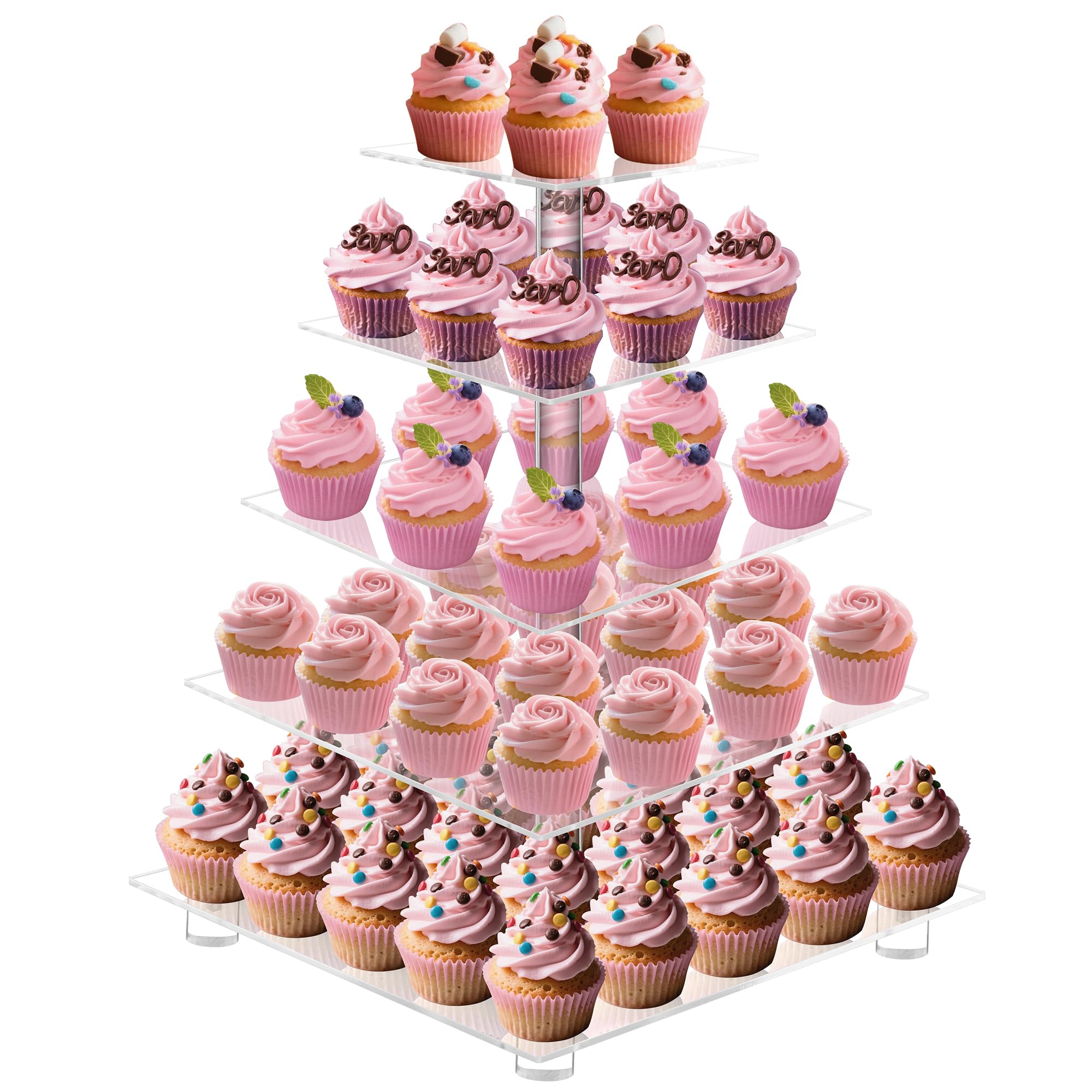 Cupcake Stand,5 Tier Large Cupcake Holder, Square Cupcake Tower Tree, Clear Cupcake Stand, Dessert Pastry Display Stand for Wedding, Party, Birthday