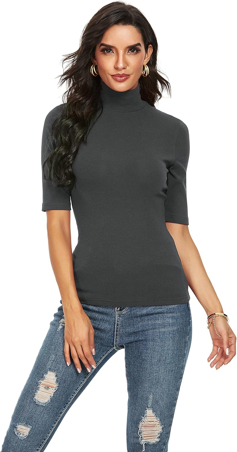 Short Sleeve Mock Turtleneck for Women Dressy Casual Business Tops Summer Cute Tshirts Shirts Blouses X-Large Gray