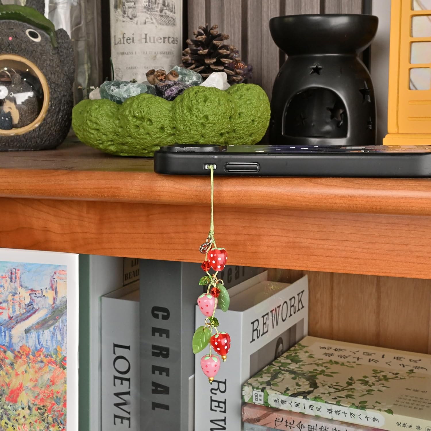 Phone Charm Strap, Stone Beaded Ball, Gemstone Pendant for Phone Decoration