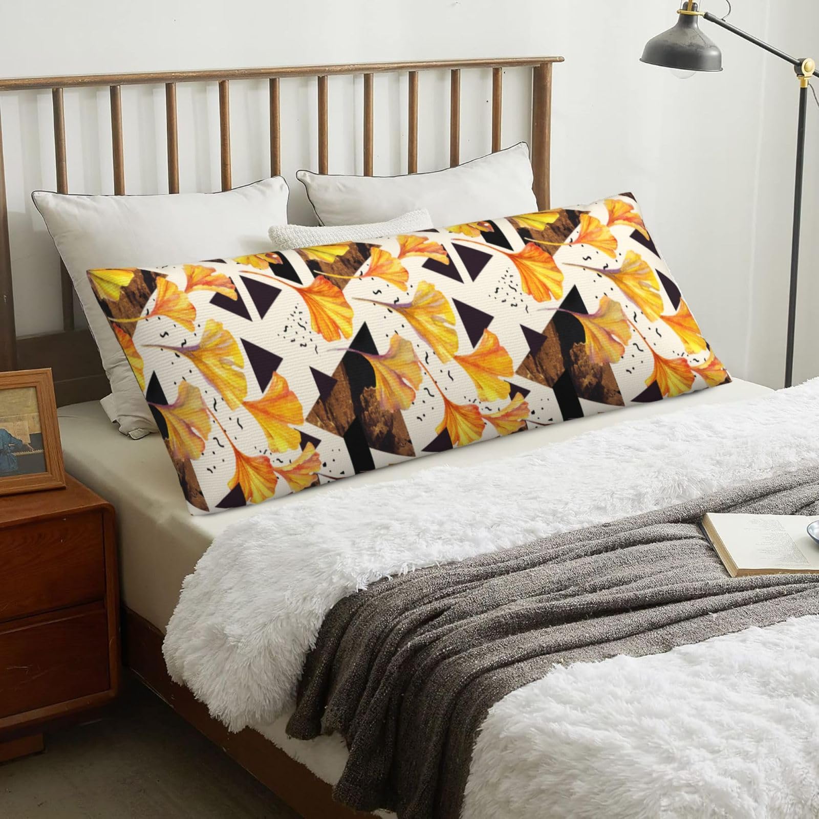 Autumn Colors Ginkgo Leaves, Body Pillow Cover with Zipper,Long Body Pillowcase 20 x 60 in