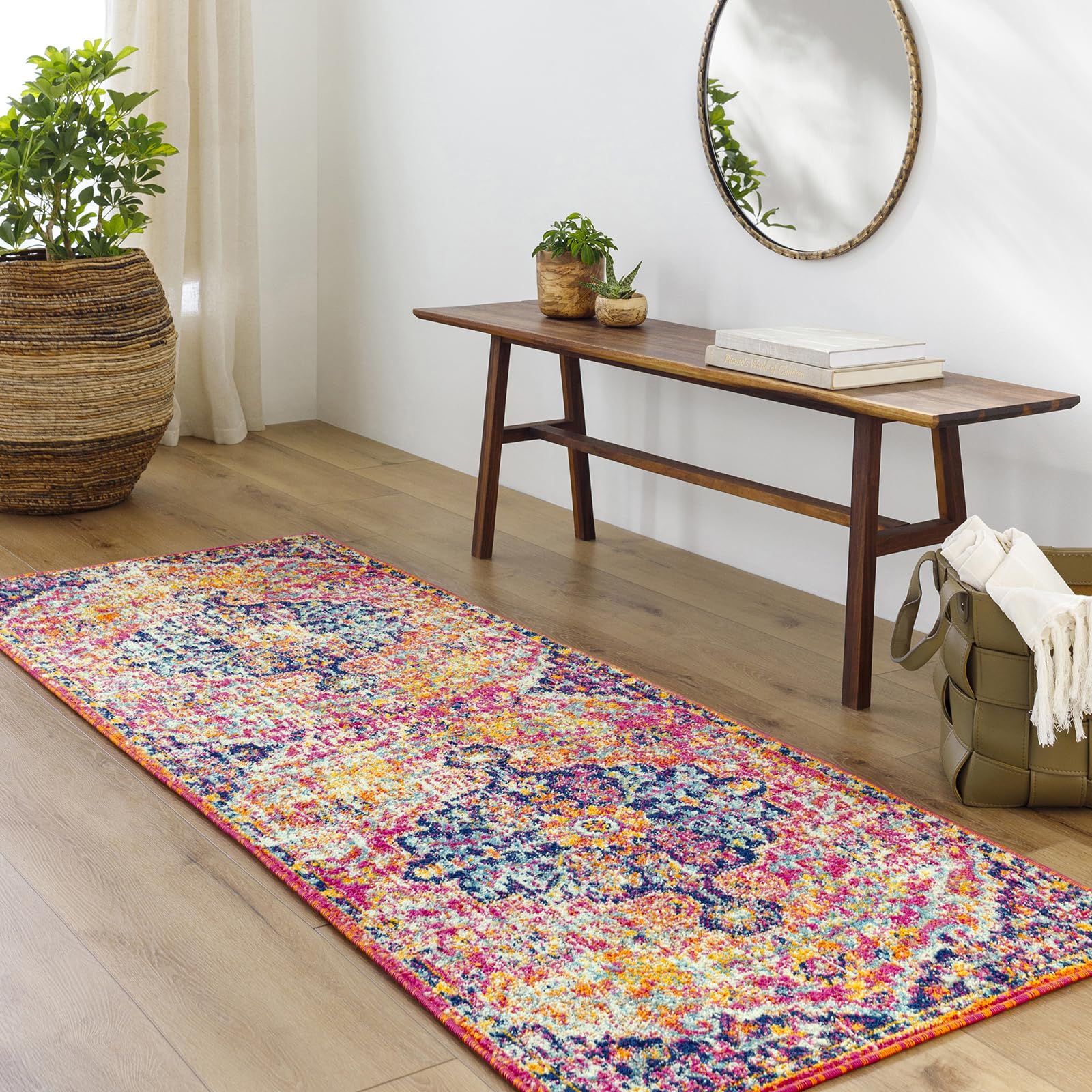 Livabliss Lou Asmara Vintage Runner 80x220 cm – Multicolour Boho Style for Hallway, Kitchen & Living Room, Easy Care Floor Covering, Orange Navy Teal Burgundy