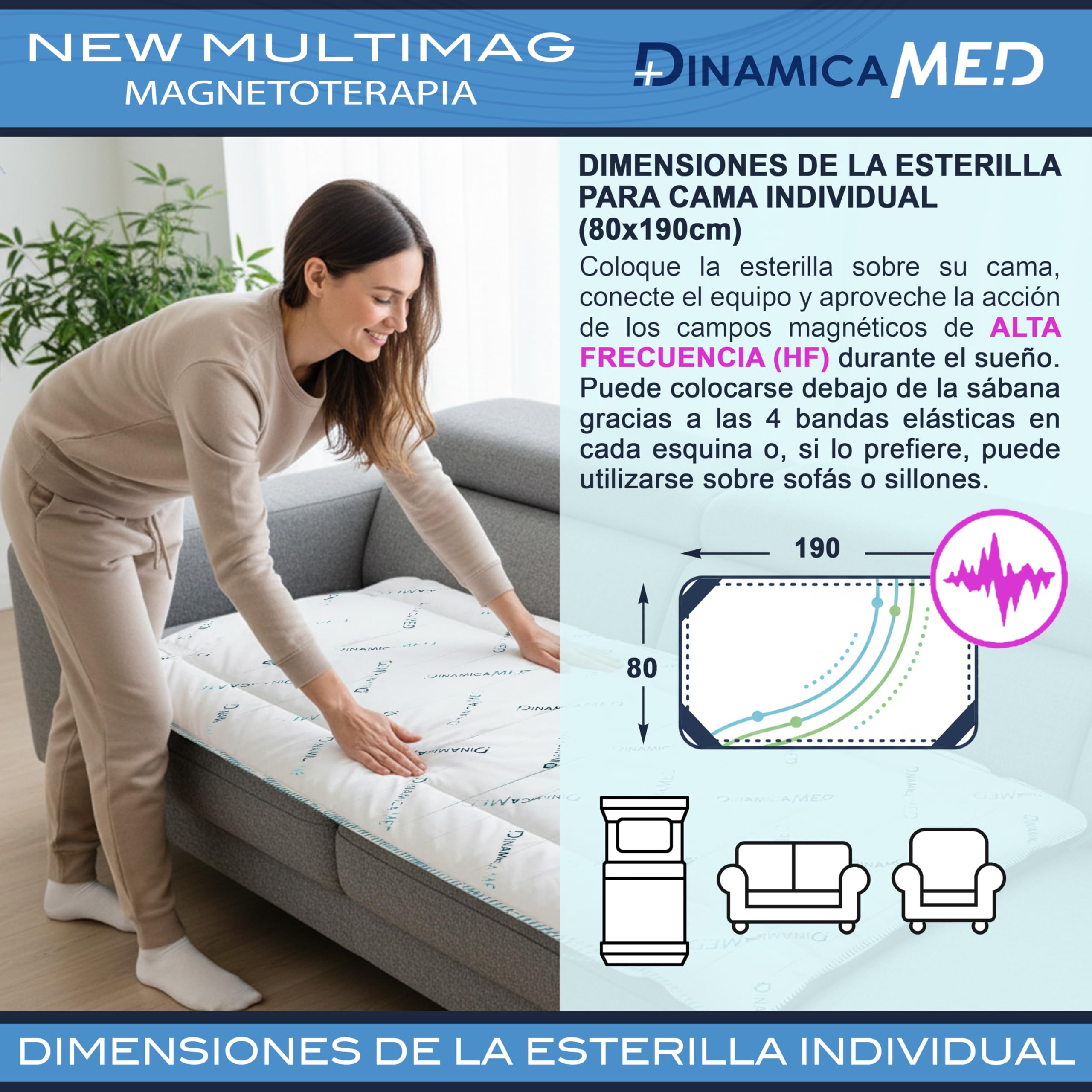 DinamicaMed® New MultiMag PRO 4.0 Máquina de Magnetoterapia – Equipo de Magnetoterapia, Alta Frecuencia (HF) con Difusor de tela 80 * 190, Magnetoterapia para Casa