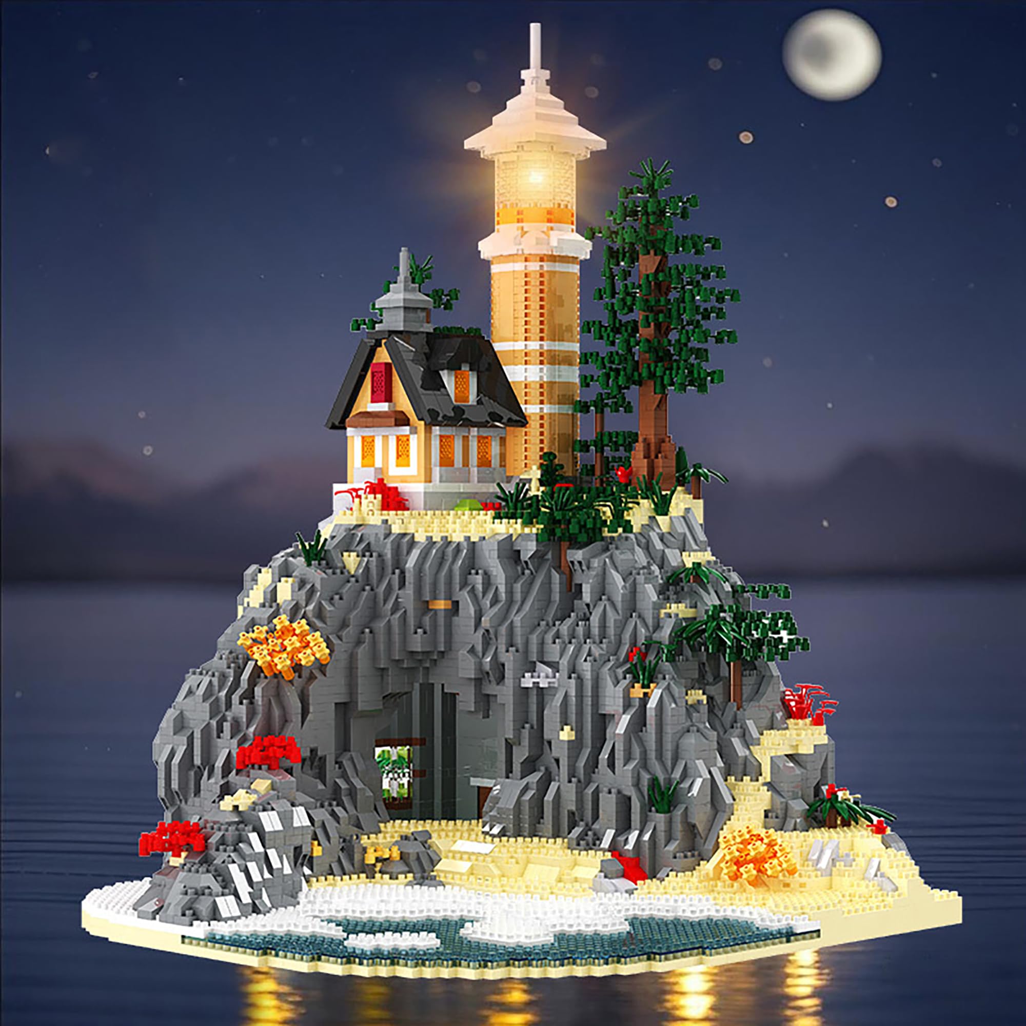 Insel-Leuchtturm Mini Bausteine Spielzeug Kit, 5686 Teile Mikro Klemmbausteine Modular Spielzeug Modell, DIY Kreatives Architektur Modellbausatz, Nicht Kompatibel mit Großen Marken