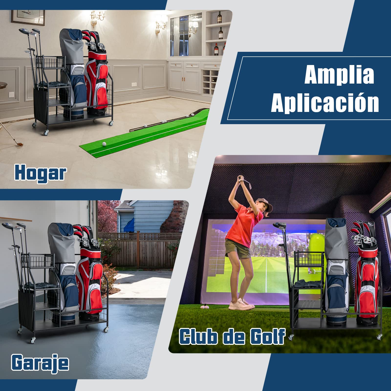 COSTWAY Estante de Almacenamiento para Bolsa de Golf con Ruedas Bloqueables