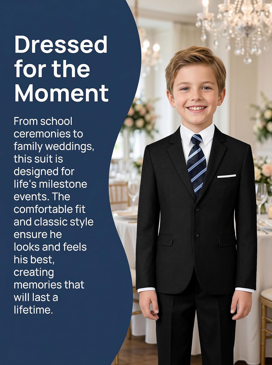 Boys Suit Slim Fit 5 Piece Suits for Kids Tuxedo Wedding Ring Bearer Outfit Boy Formal Dresswear Suit Set