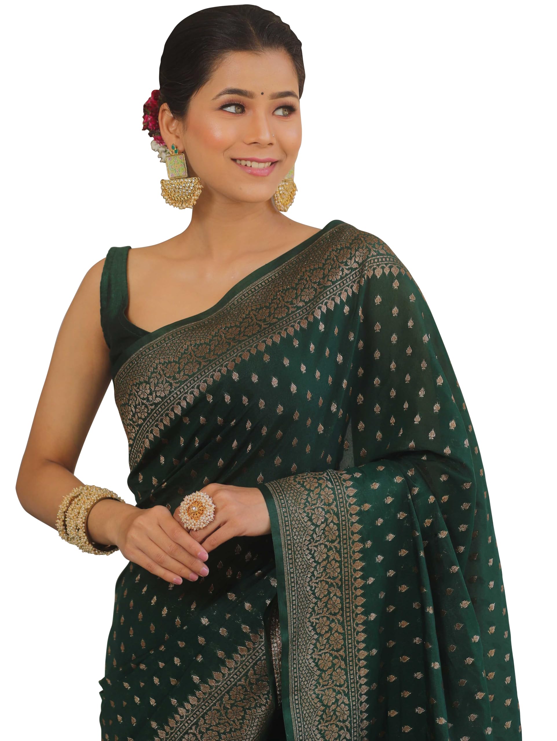 shasmi Women's Blue Printed, Embroidered, Embellished Bandhani Georgette Party Sari collections With Blouse Piece for Wedding sadi (P-237)-picture-55