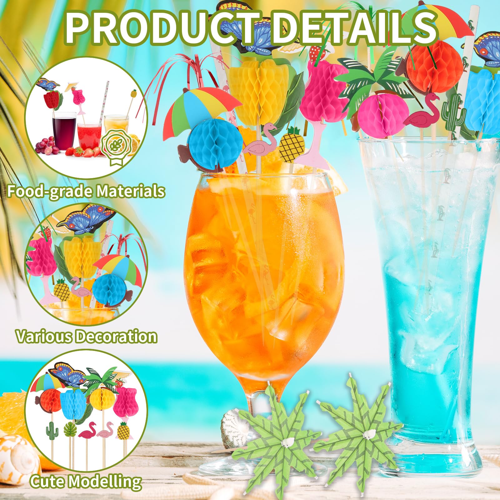 DONQL 156 Pièces Kit Décoration Cocktail : Pailles Réutilisables, Parasols Tropicaux Et Accessoires Festifs Pour Fêtes Plage, Été Et Jardin