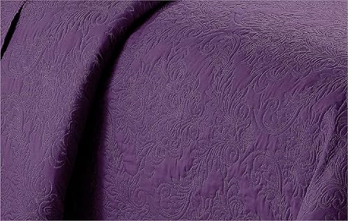 Miniatura 2 de Home Collection - Elegante juego de colcha en relieve, tamaño grande, color liso, Poliéster, Púrpura oscuro, Full Queen
