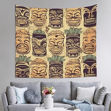 JKASDTRP Peach Velvet Tapestry 60x51 Inch No Damage Wall Hanging Soft Durable Backdrop Poster Wall Decor For Home Party Vintage Aloha Tiki Pattern Hanging Art