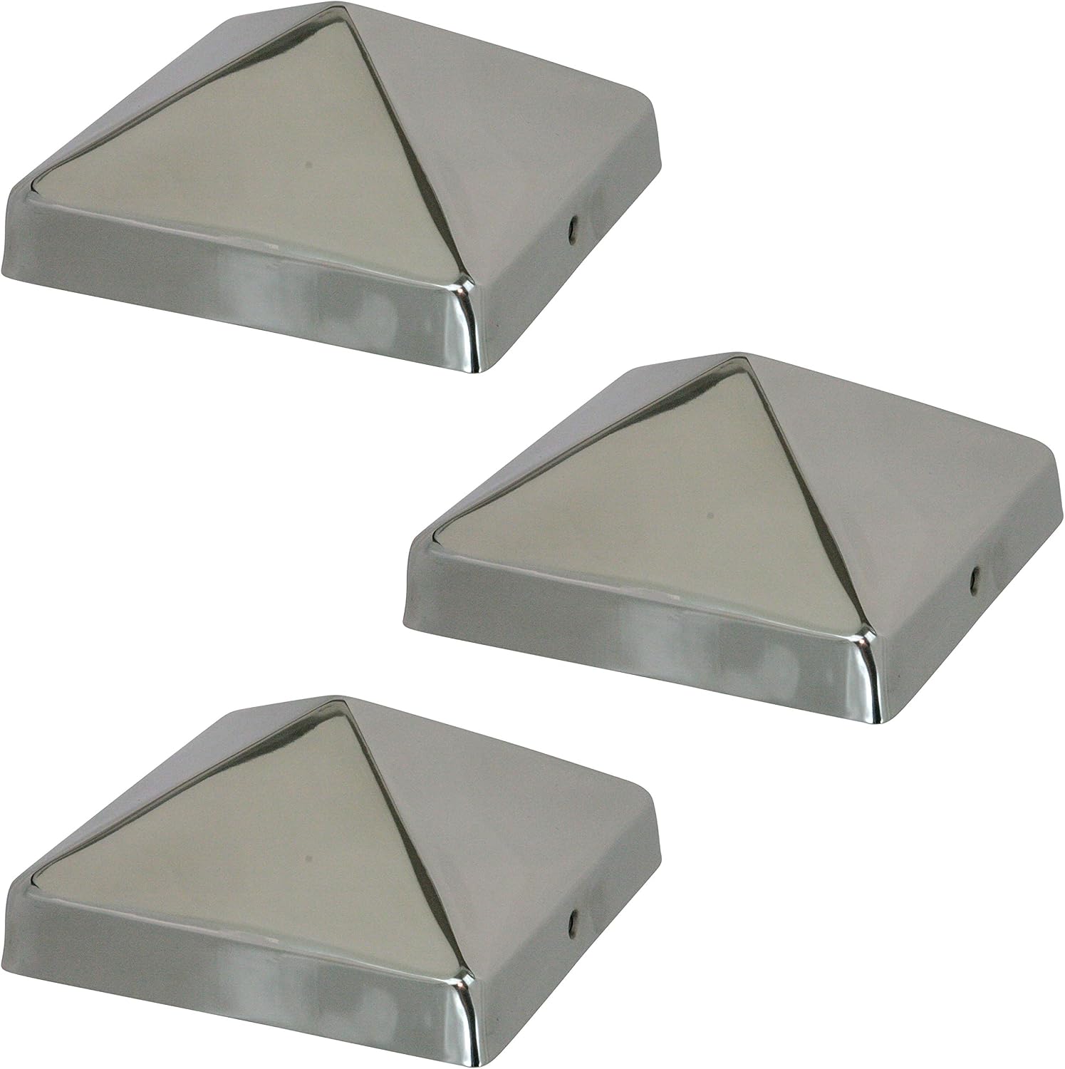6x6 Stainless Steel Pyramid Post Caps (3-Pack) - Extended Lip - Will Not Rust (5-1/2" x 5-1/2") (3, 6x6)