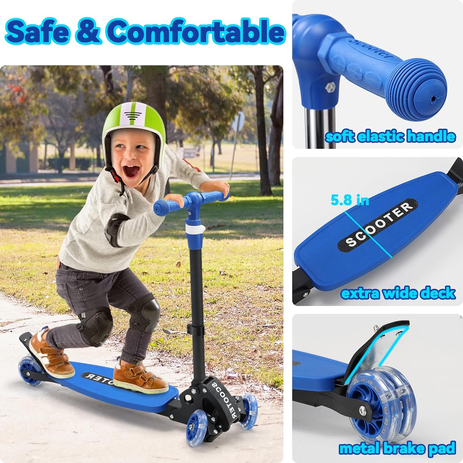 Scooter for Kids 3-12, Kid Scooters with Extra-Wide Deck, 165 lbs Capacity, 3 Wheel Kick Scooter with Lean to Steer, Height Adjustable Handlebar, Light Up Wheels for Stable Smooth Riding, Child Gift