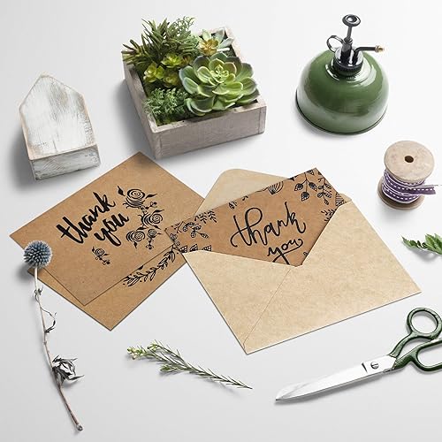 Miniatura 3 de Tarjetas de agradecimiento con sobres, 160 juegos de tarjetas de agradecimiento de papel kraft de alta calidad a granel, notas TY con 8 diseños