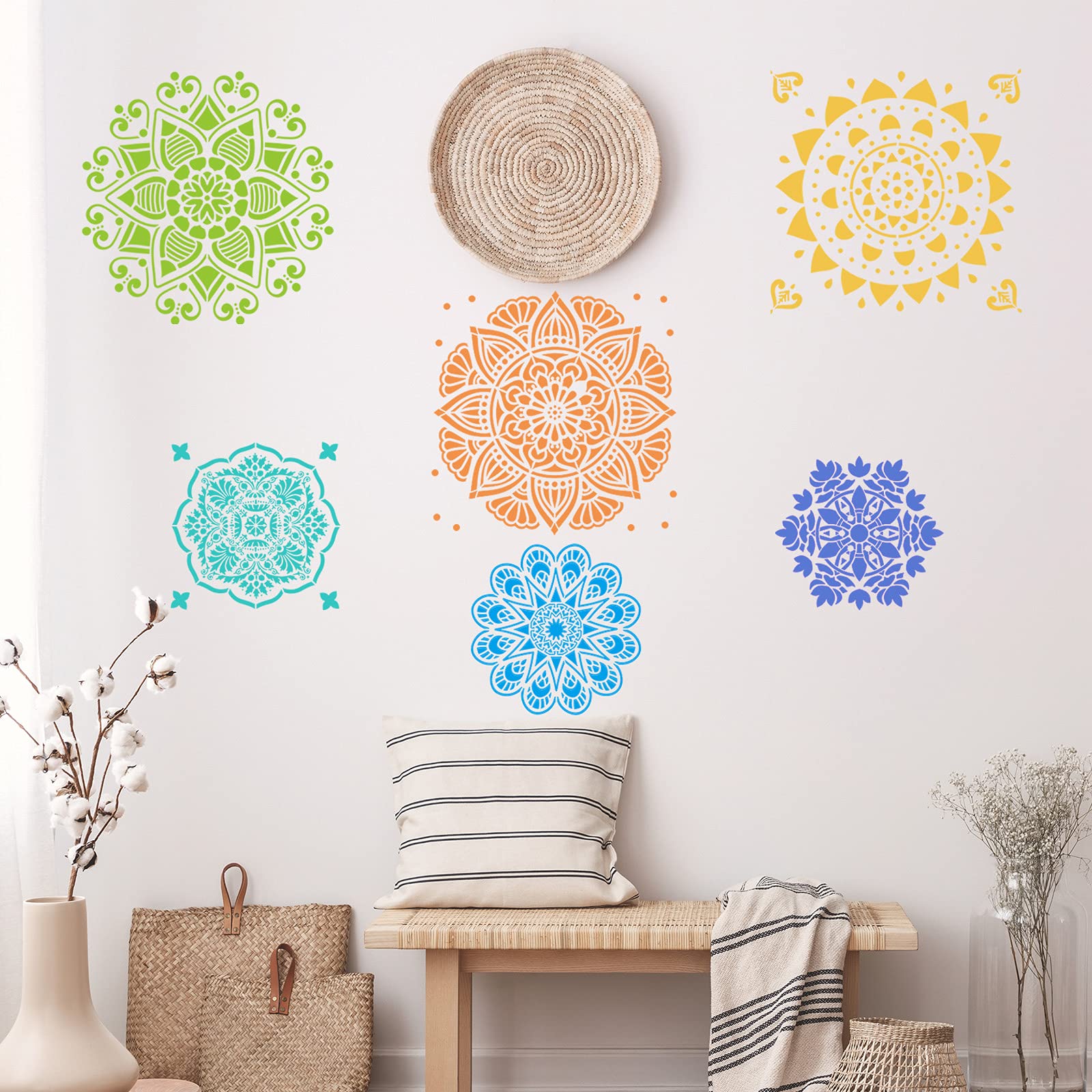 Zonon 12 Pieces Large Mandala Stencil Reusable Stencil Laser Cut Painting Template For Wall Tile Floor Fabric Furniture Painting,12 Styles,3 Sizes (Delicate Style) 4