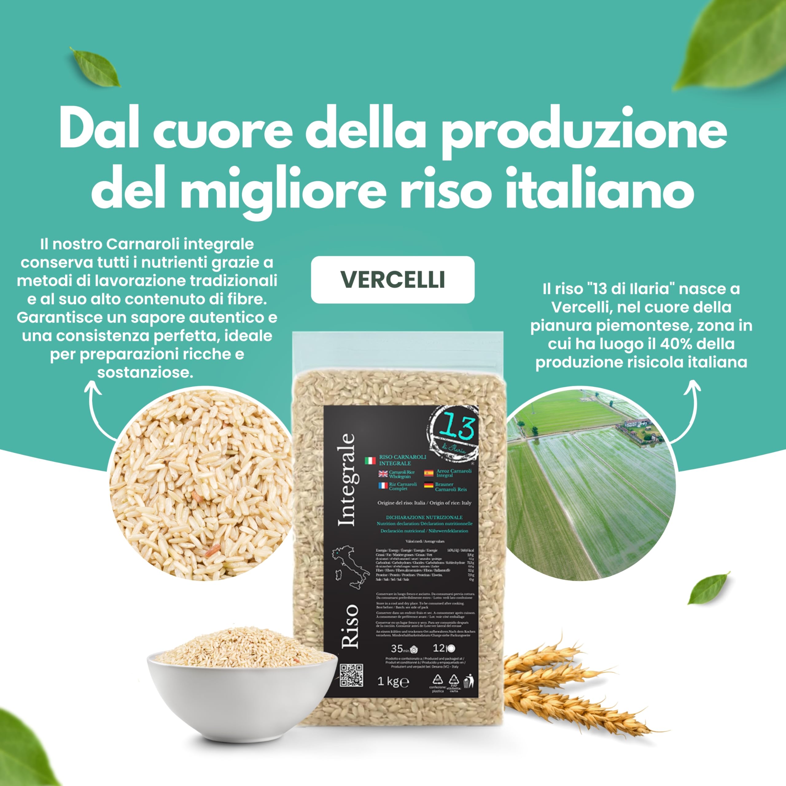 Riso Carnaroli Integrale Italiano 2 kg (2x1kg) – Chicchi Lunghi e Sodi, Ottima Tenuta in Cottura – Senza Glutine – Ideale per Risotti Integrali – 13 di Ilaria