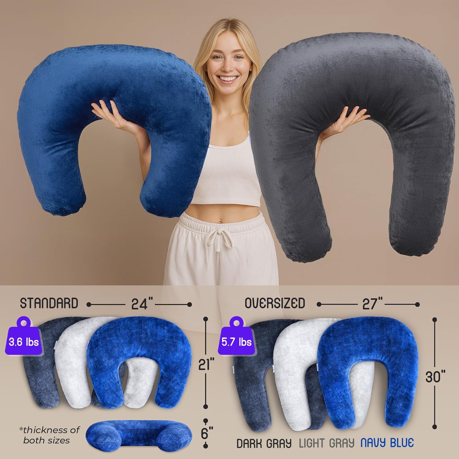 MELLO Lap Pillow for Reading – Memory Foam Gaming Pillow for Lap, Crochet, Crafting, Knitting, Elbow and Arm Support Cushion for Rest in Couch and Bed (Navy Blue, Standard)