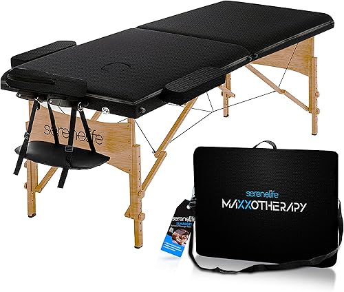 SereneLife Mesa de masaje portátil  Cama plegable profesional ajustable de 3 secciones con bolsa de transporte para terapia, spa, salón, tatuaje y
