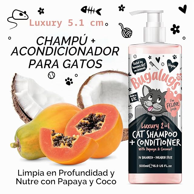 Foto 3 de 8 de BUGALUGS - Champú y Acondicionador 2 en 1 Papaya y Coco - Gatos - 500ml