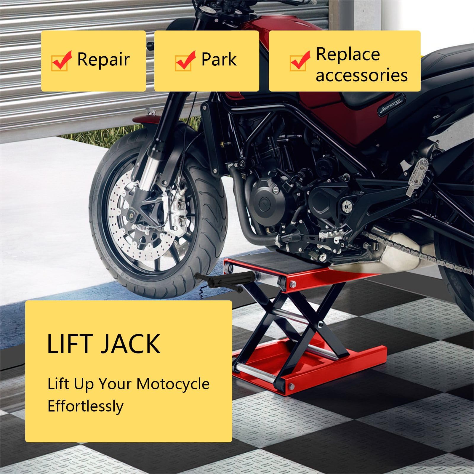 Cric de Moto Levage 500 kg Hauteur 130-407mm Pont élévateur Moto Chariot en Acier Plate-Forme Cric de déplacement Élévatrice Moto Lève Sécurisée Table Réparation Quad ATV Atelier Rouleaux à 360°