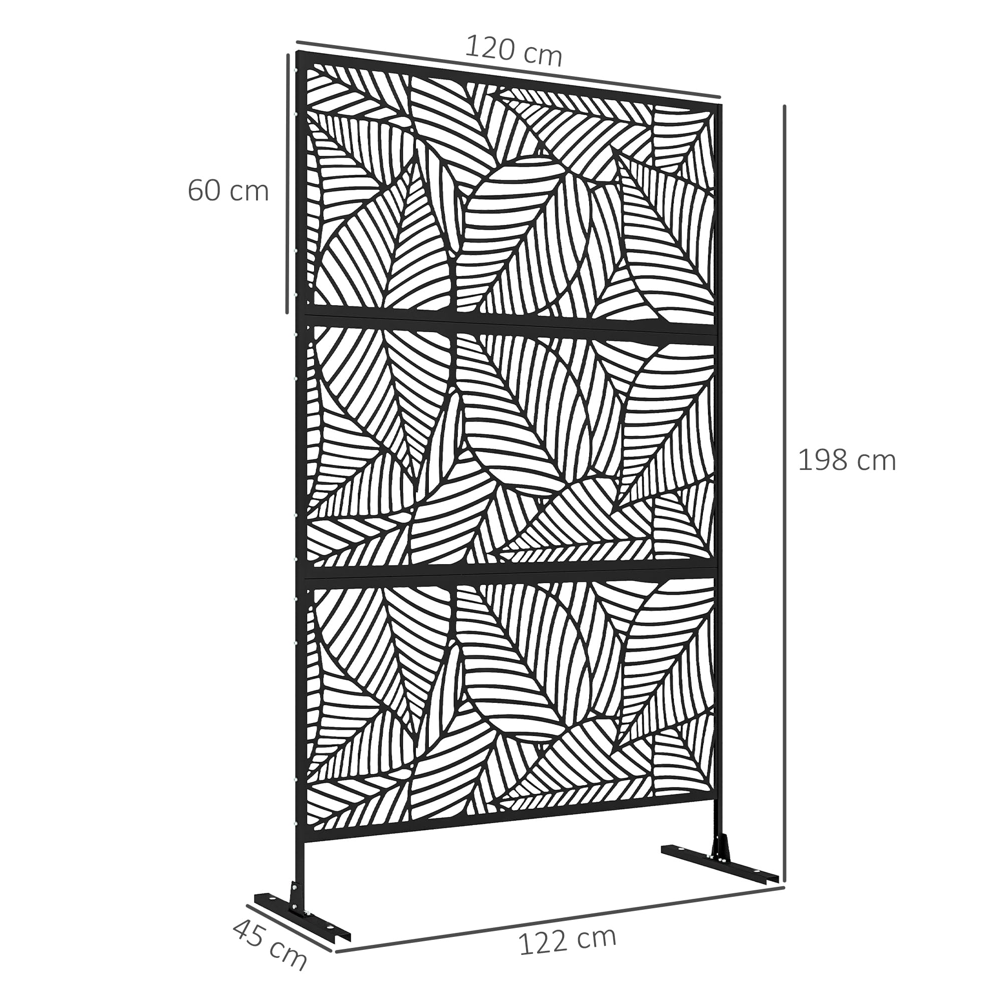 Outsunny Panneau Brise Vue Décoratif Extérieur Végétal 122x45x198 cm Noir | Paravent, en Métal, Motif Végétal