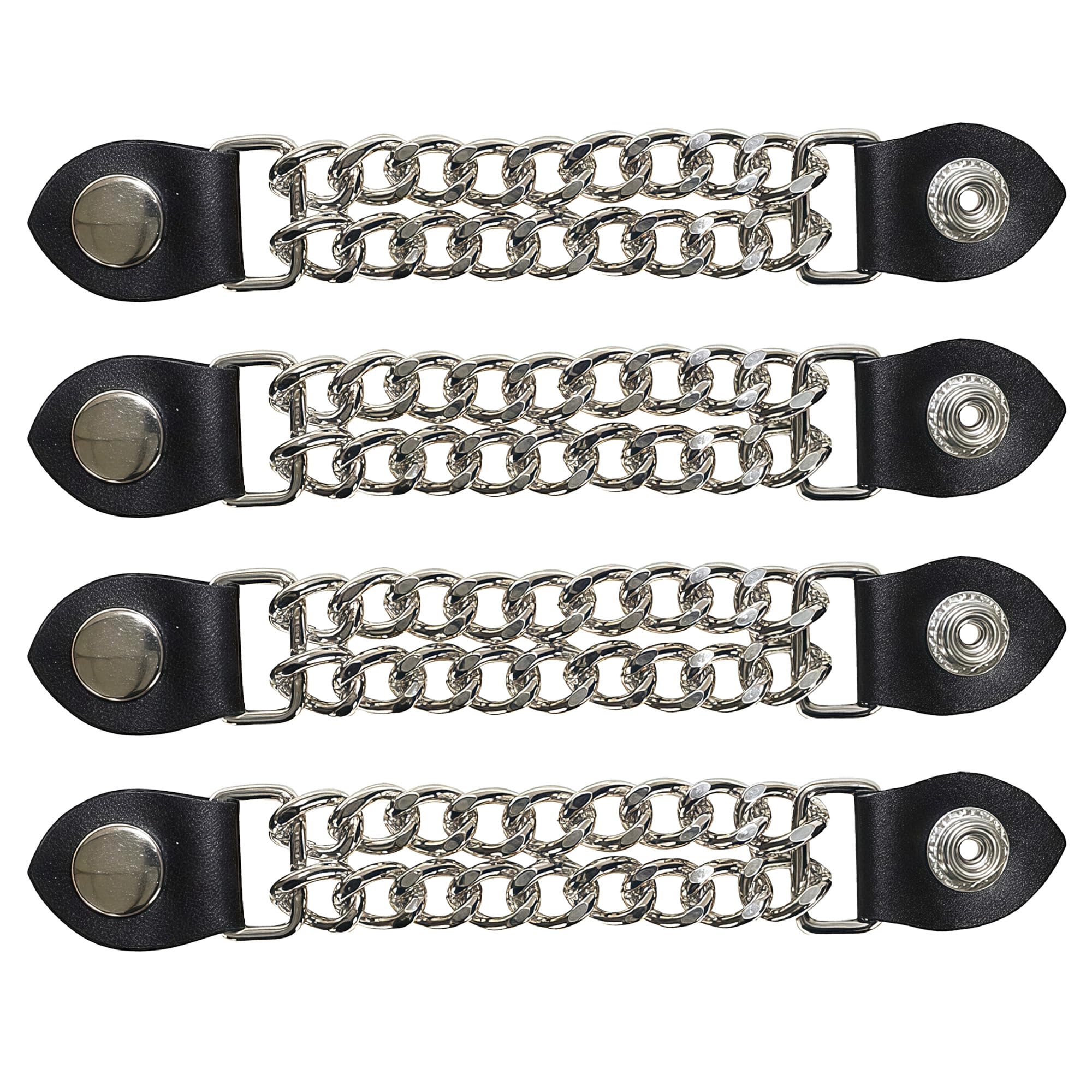 Motorcycle Vest Extenders for Men &amp; Women - 4 PCS Leather Vest Extensions for Biker - Durable Double Chrome Chains
