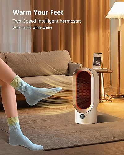 Miniatura 5 de Calentador de espacio con termostato, ventilador eléctrico portátil de dos velocidades para interiores, pantalla digital, calor rápido de cerámica
