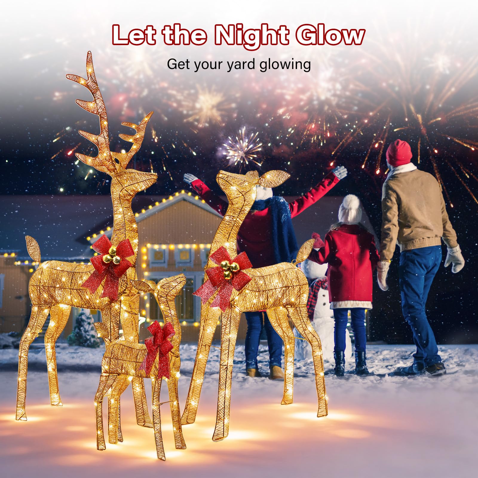 3Pcs Decoration Noel Exterieur-Renne de Noel,Grandes, Étanches & Résistantes à la Neige, Décoration de Noël avec Lumières LED 360°, Parfait pour Décorer Les Terrasses, Restaurants,Patio et Plus