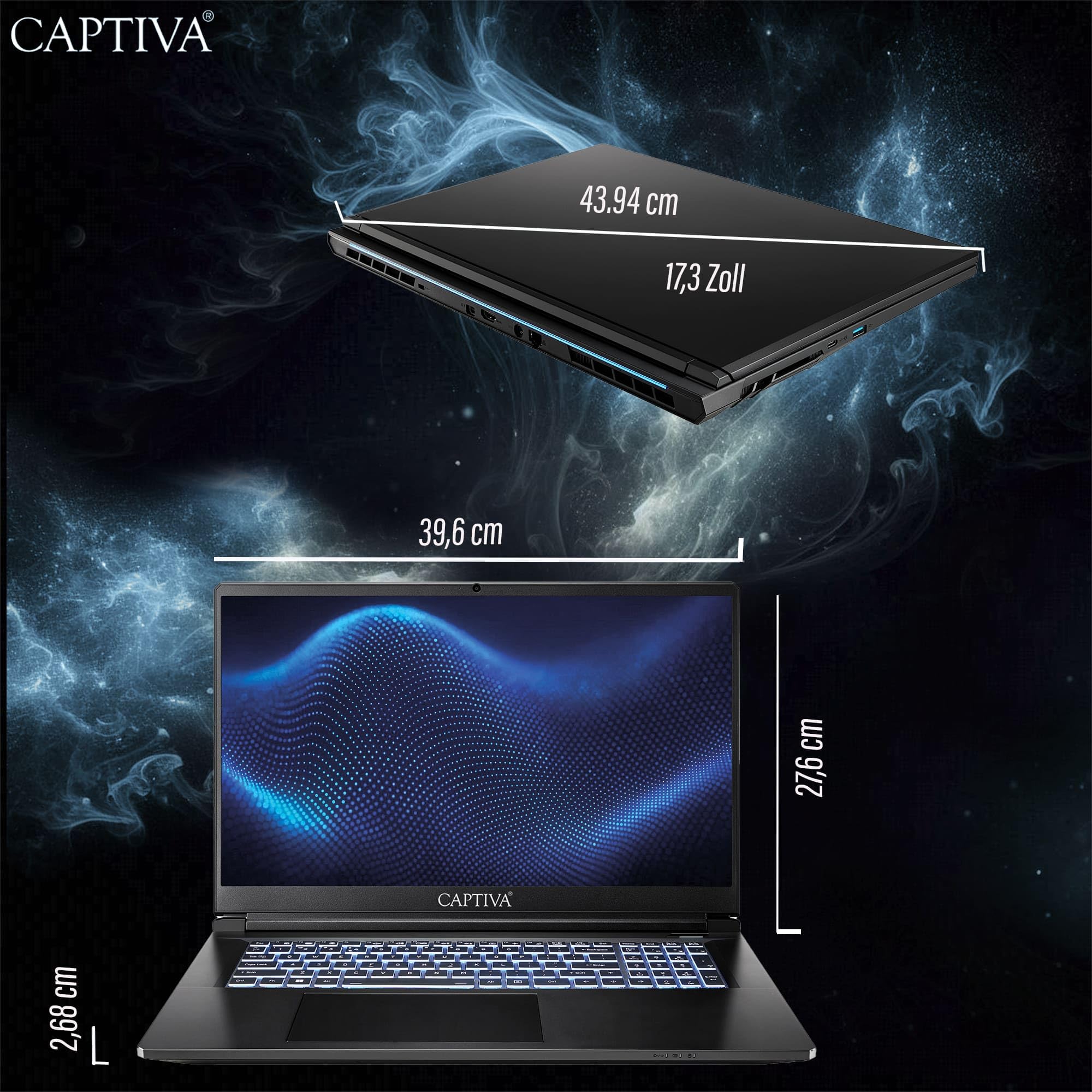 Captiva Notebook Highend Gaming I94-374GE | Intel Core i7 13620H | 32GB DDR5 RAM | NVIDIA GeForce RTX 5070 8GB | 2 TB SSD | 17,3 Zoll Full HD 144Hz | Windows 11 Home