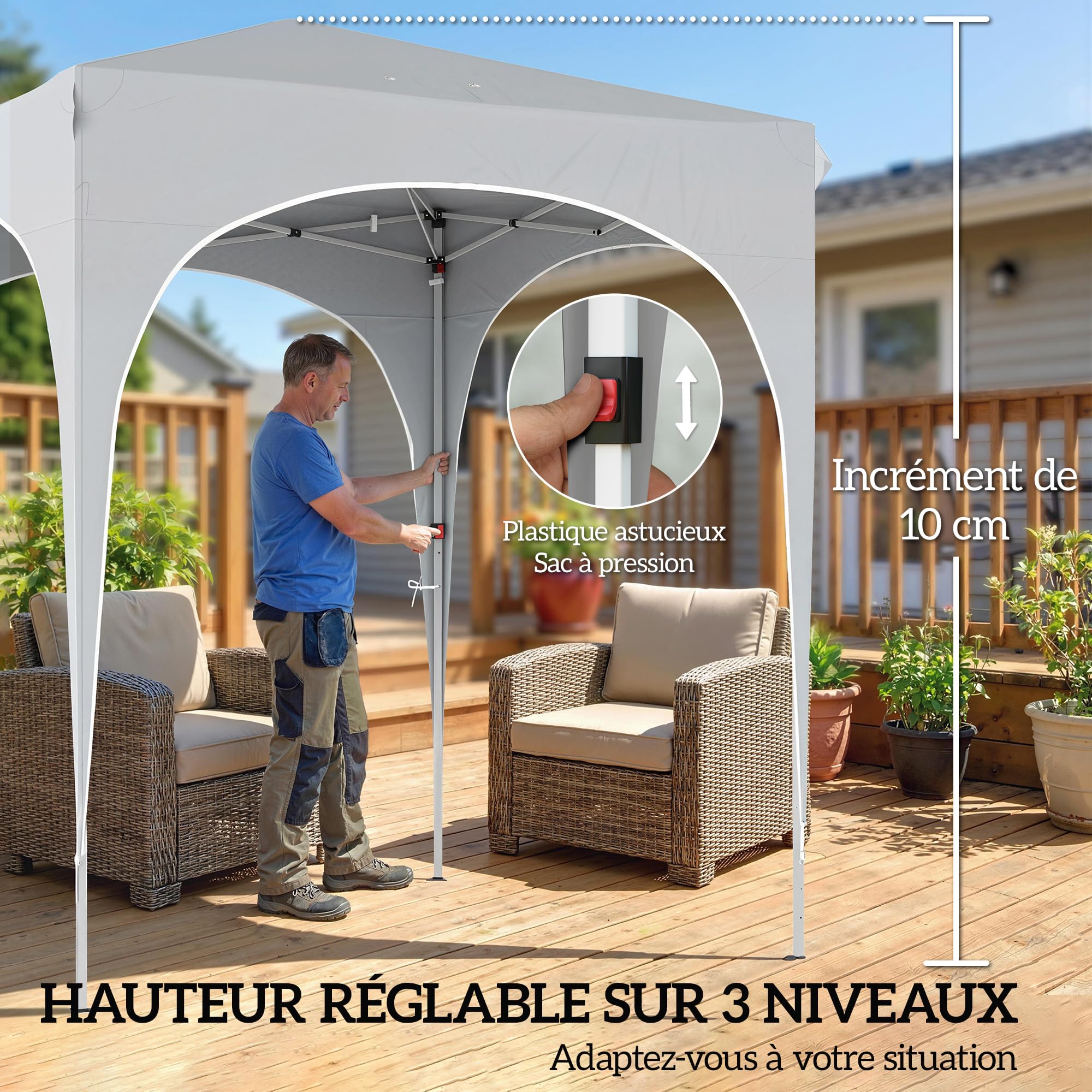 Outsunny Tonnelle de Jardin Pop Up Réglable en Hauteur 2x2 m Gris Clair | Tente Pliante, Protection UV50+, Tonnelle Pliante, 4 Parois Latérales, Sac de Transport, Montage Facile, Barnum 2x2