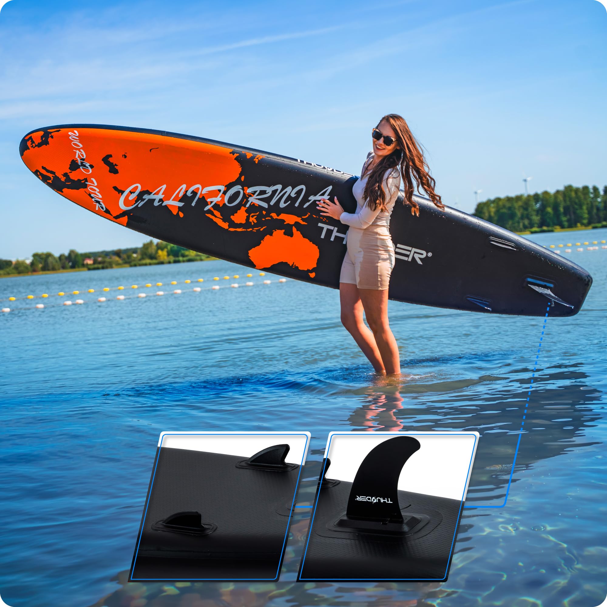 THUNDER SUP Board 365 cm, Aufblasbar mit Kajaksitz, Orange/Schwarz, Earth