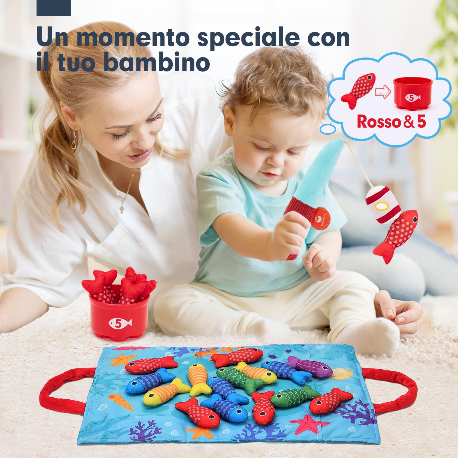 hahaland Giochi Bambini 1 Anno Montessori - 22 PCS Gioco Pesca Morbido, Giocattolo Educativo Montessori 1 2 Anni Sensoriale Regalo Bambino 12 18 Mesi