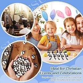 Bememo 100 Pcs Little Jesus Figures Jesus Loves You Original Design Rubber Pocket Toys Little Figures to Hide and Seek Sunday School Religious Party Share Gifts(Black)