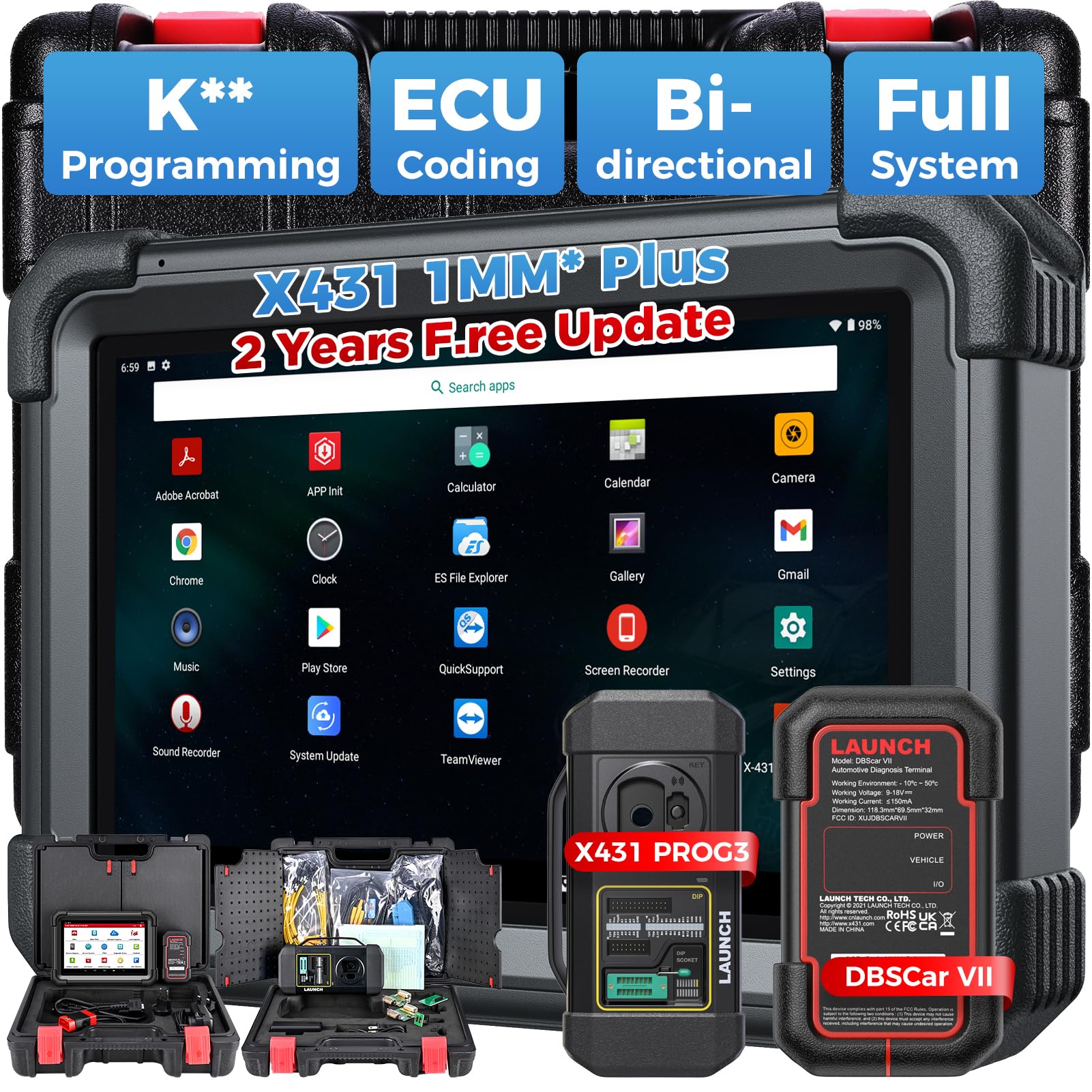 Launch X431 IMM0 Plus con Herramienta PROG3, Diagnóstico de Todos los Sistemas, Herramienta de Escaneo para Codificación de ECU, 39 Servicios, Control Bidireccional, Actualizaciones Cada 2 Años