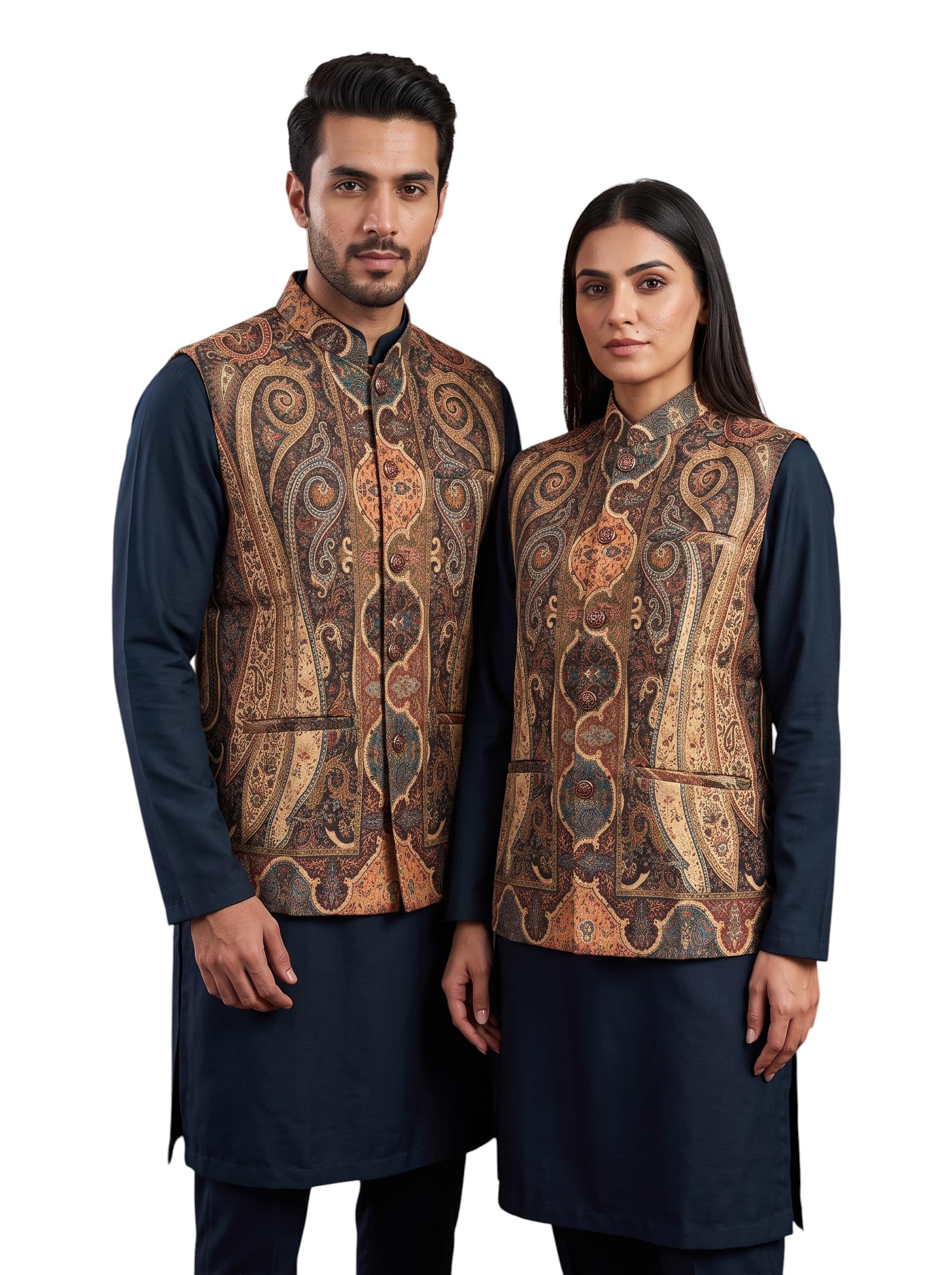 Premium Unisex Kashmiri Kani Waistcoat for Men & Women | Woven Paisley Wool Blend Indo Western Nehru Jacket | Designer Ethnic Sleeveless Vest-image-40