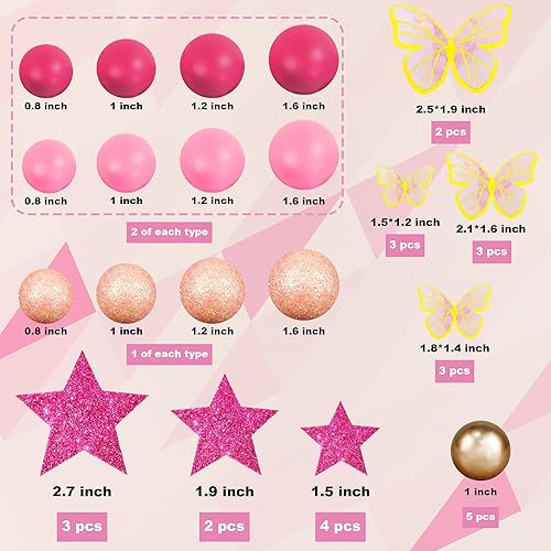 Miniatura 2 de Decoración para tartas de niña rosa intenso con bolas de mariposa de oro rosa, decoración de pastel de estrella para boda, aniversario, cumpleaños