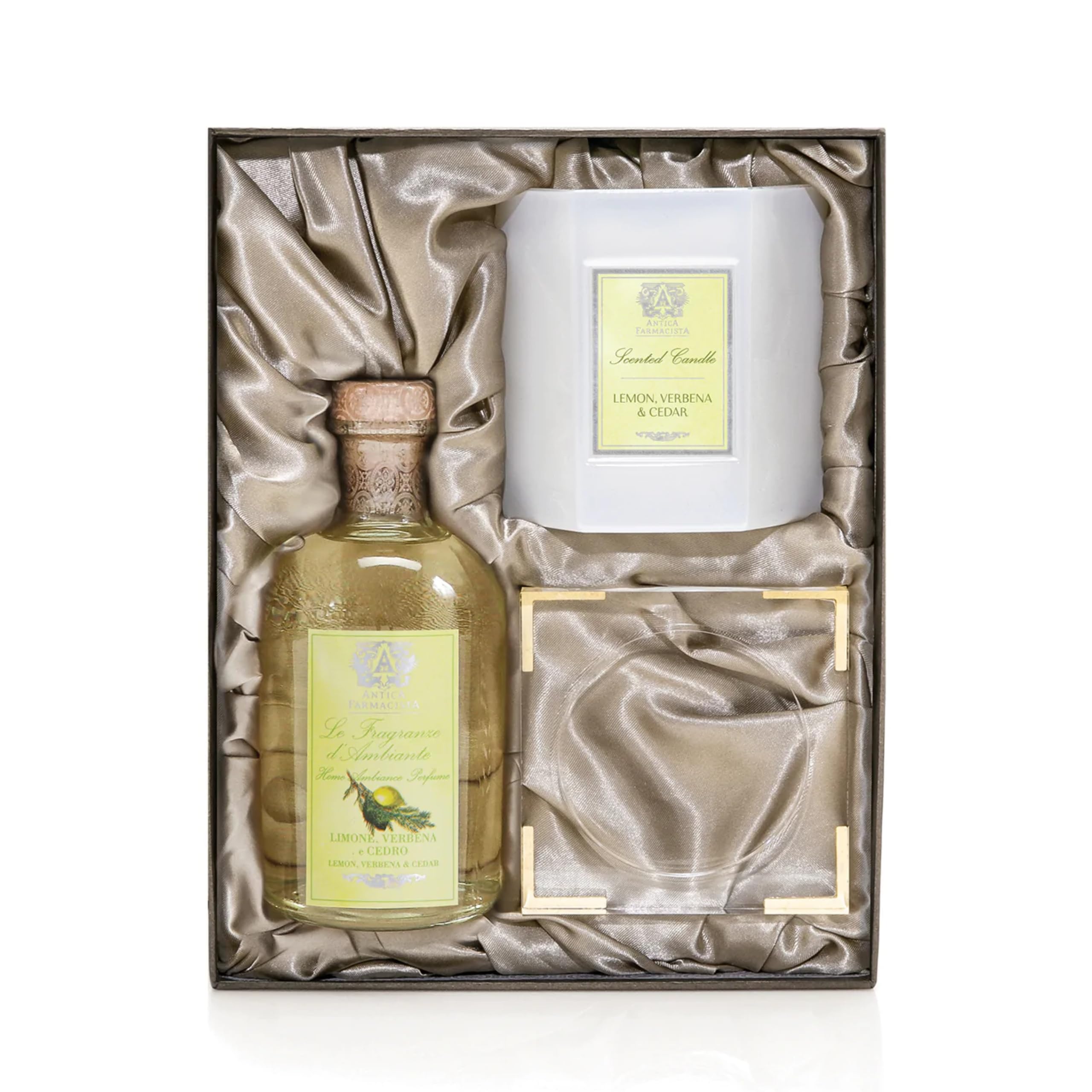 Antica Farmacista Gift Set with Reed Diffuser, Candle & Tray - Bath & Body Gift Set for Women - Lemon Verbena & Cedar