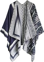 Vista 90 de Urban CoCo Poncho de colores para mujer, chal con frente abierto, color en bloques