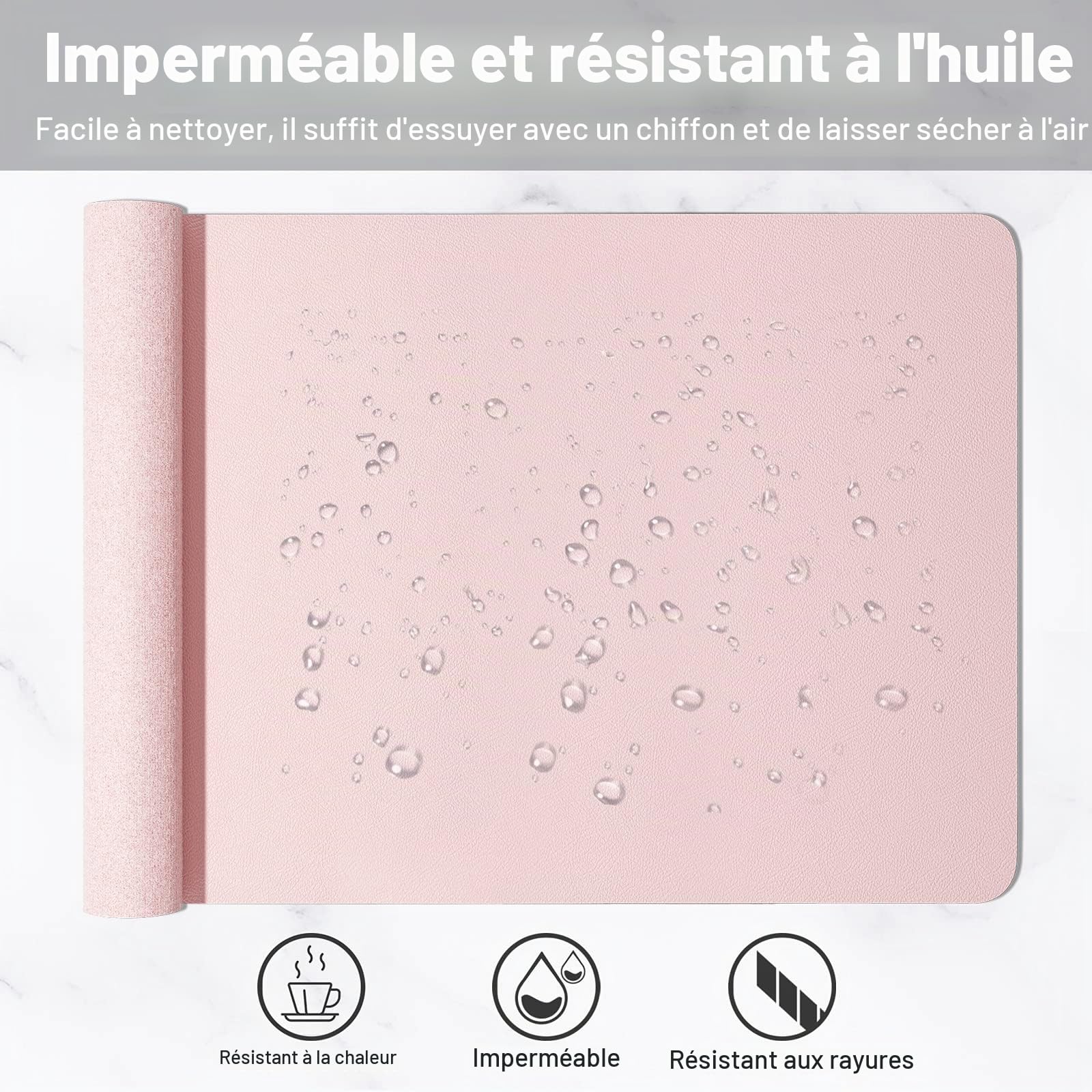 Sous-main en cuir PU 76,2 x 35,6 cm - Tapis de souris extra large imperméable - Antidérapant - Rose