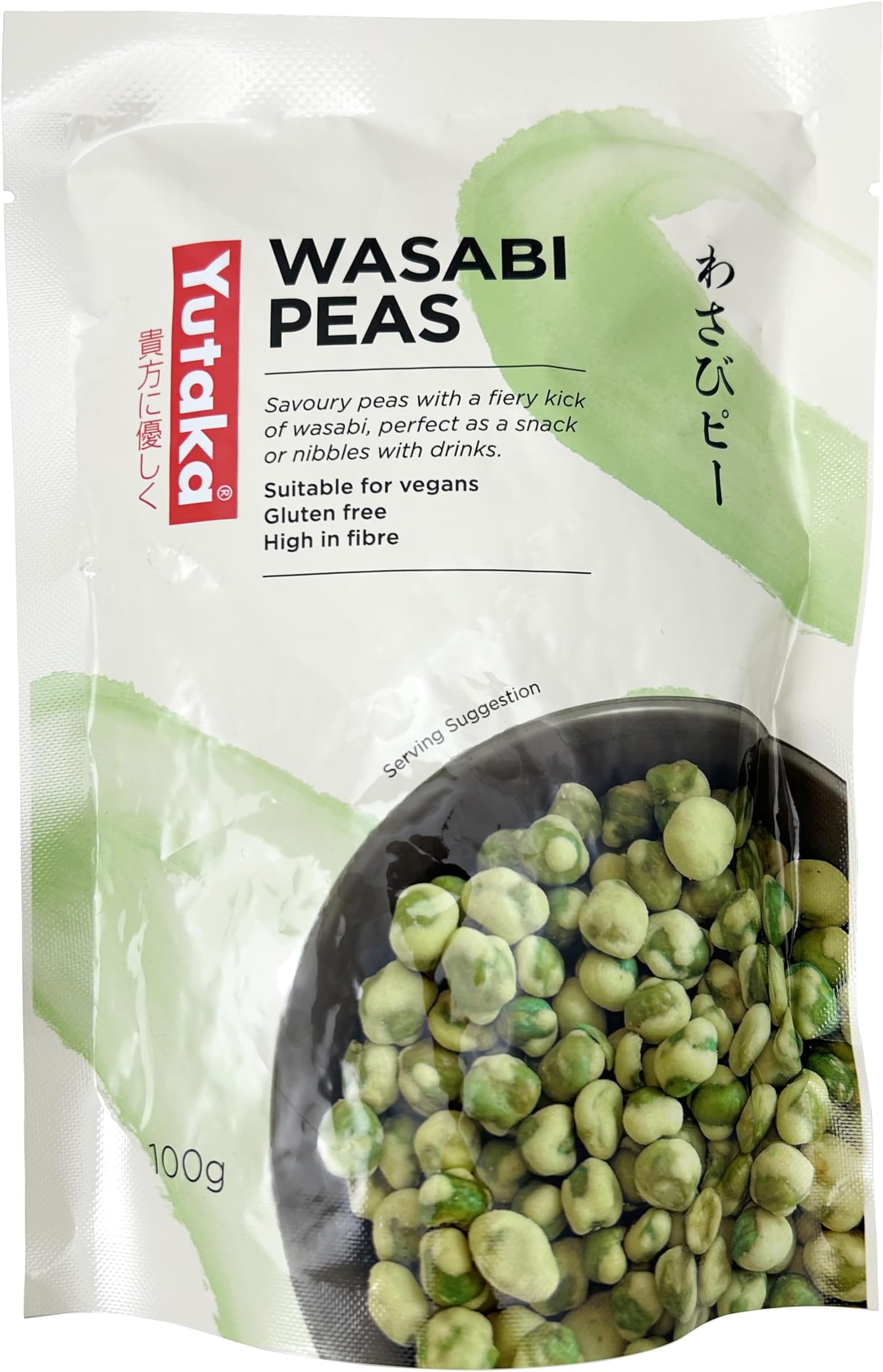 Yutaka Wasabi Peas 100g | Authentic Japanese Snack Spicy & Crunchy Green Peas Coated in Wasabi | Vegan Gluten-Free | High in Fibre