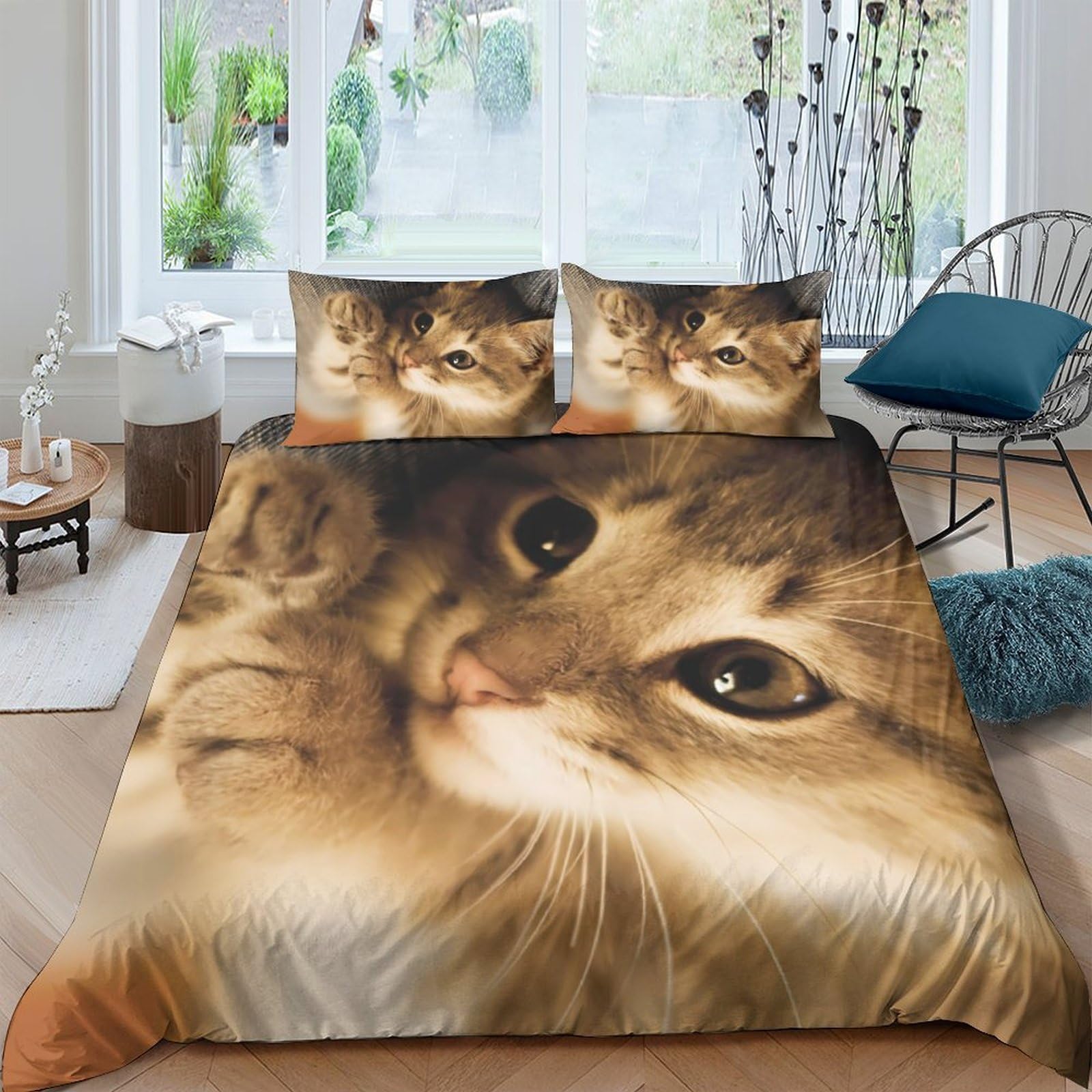 Ctjqhvkz Style-4 3D Printed Cat Portrait Fitted Sheet Microfiber Soft Breathable Kitten Face Bed Cover For Bedroom Guest Room Decor Single（135X200cm）
