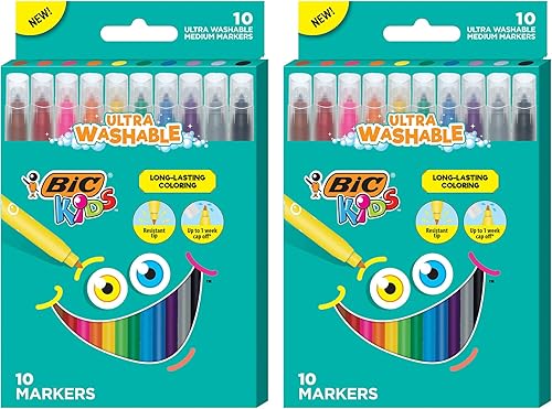 BIC Marcadores para colorear para niños, puntas medianas, 2 paquetes de 10 marcadores, surtidos