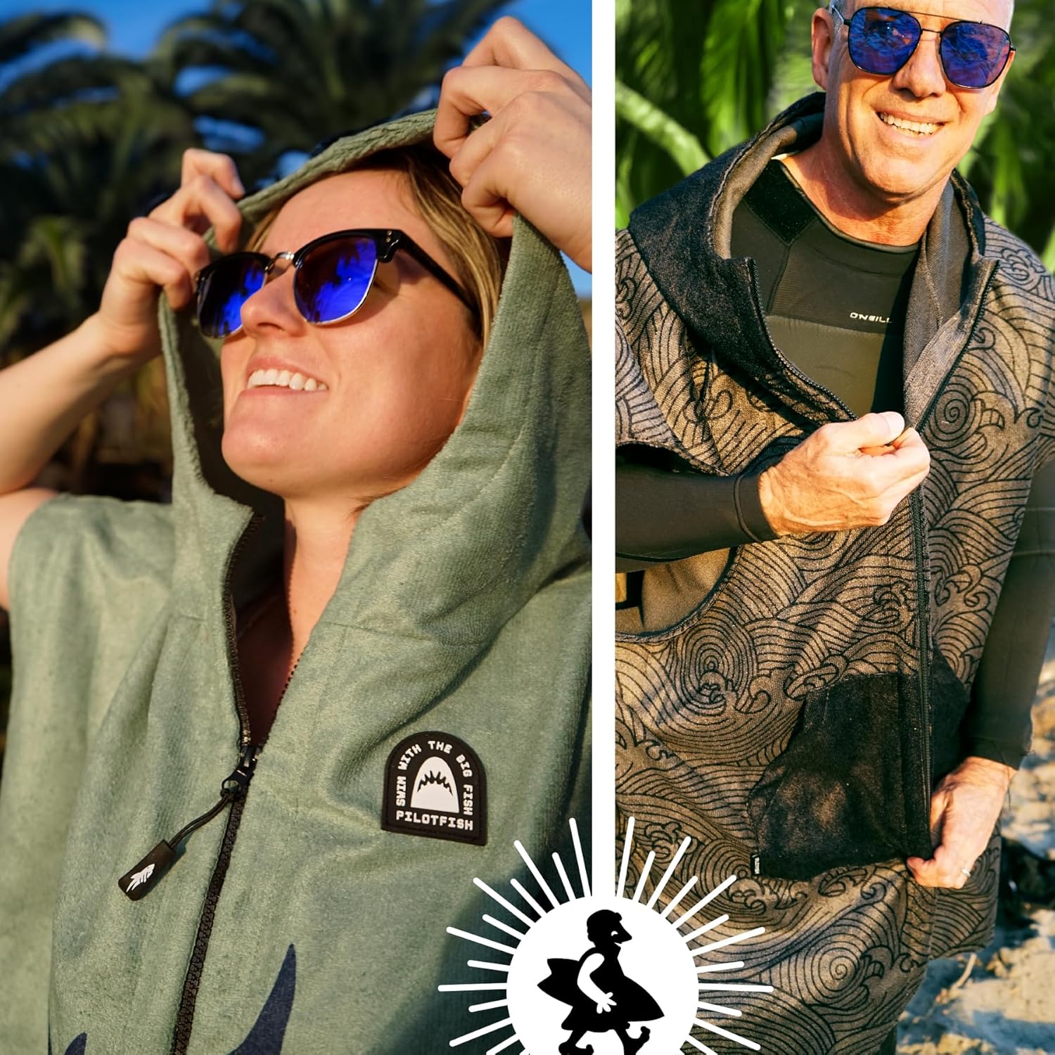 Pilotfish Surf Poncho Changing Robe Towel - Hooded, Zippered Towel Poncho for Beach, Surfing, Swimming | 2 Front Pockets, Machine Washable, (Mocha Serape, Large) - Image 8