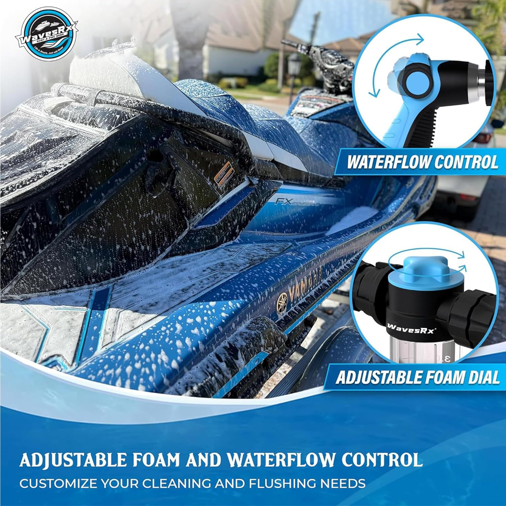 WAVESRX PWC & Boot Schaumkanone Sprayer & Motor Spülmischer zum Abwaschen von Salz | Dual-Use Marine Soap Foamer zum schnellen Waschen und Spülen | Reinigungsset für Bootfahren mit Gartenschlauch