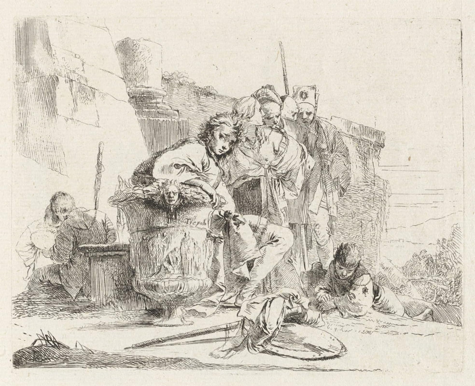 SERENDIPITP Vintage Picture Print on Canvas Wall Art Poster Seated Youth Leaning Against an Urn by Battista Tiepolo Artwork Print Poster for Wall Decor 60x90cm