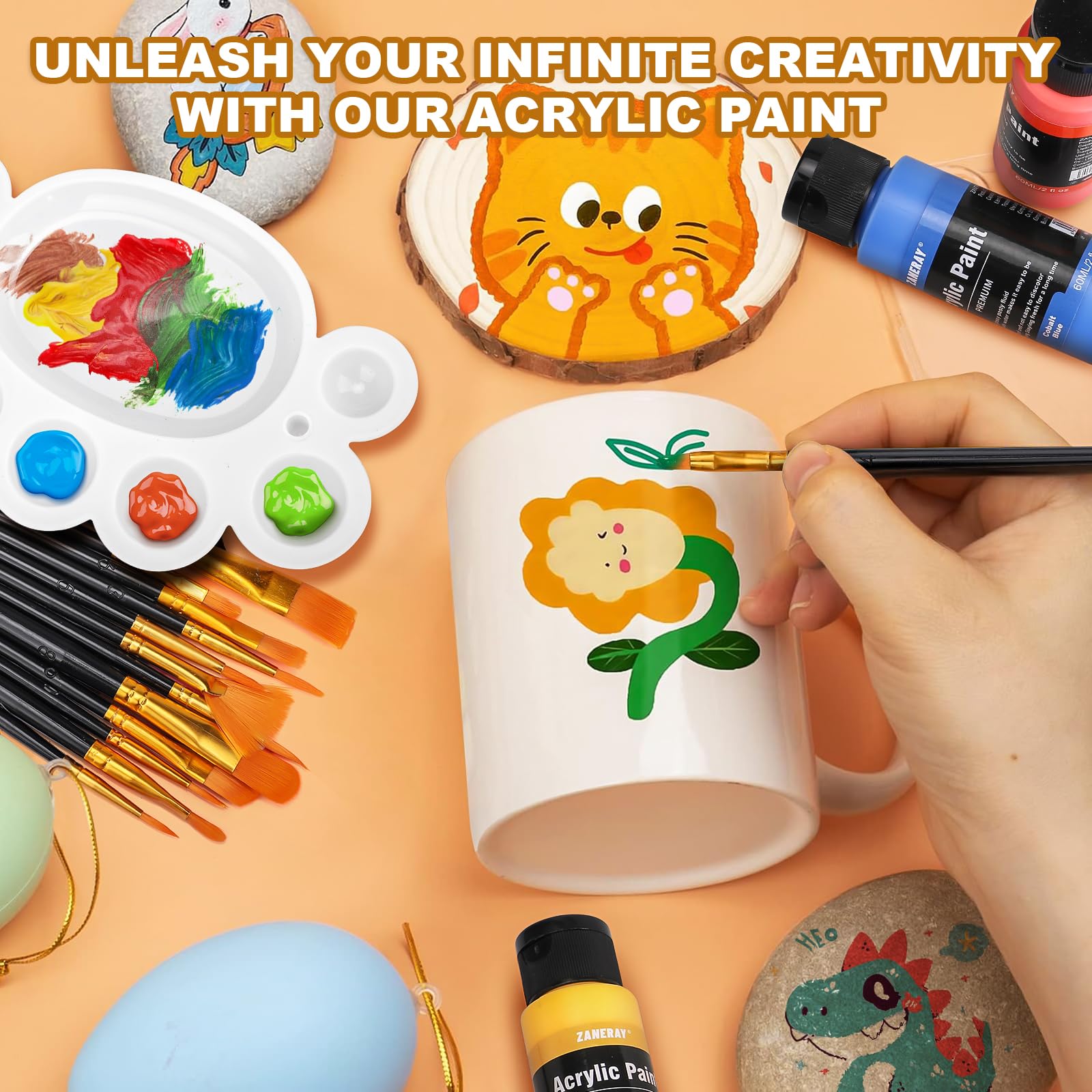 Juego de pinturas acrílicas, 36 unidades, 60 ml, pintura acrílica resistente al agua, para artistas, principiantes, adultos, pinturas acrílicas para lienzo, piedras, madera, con 12 pinceles y