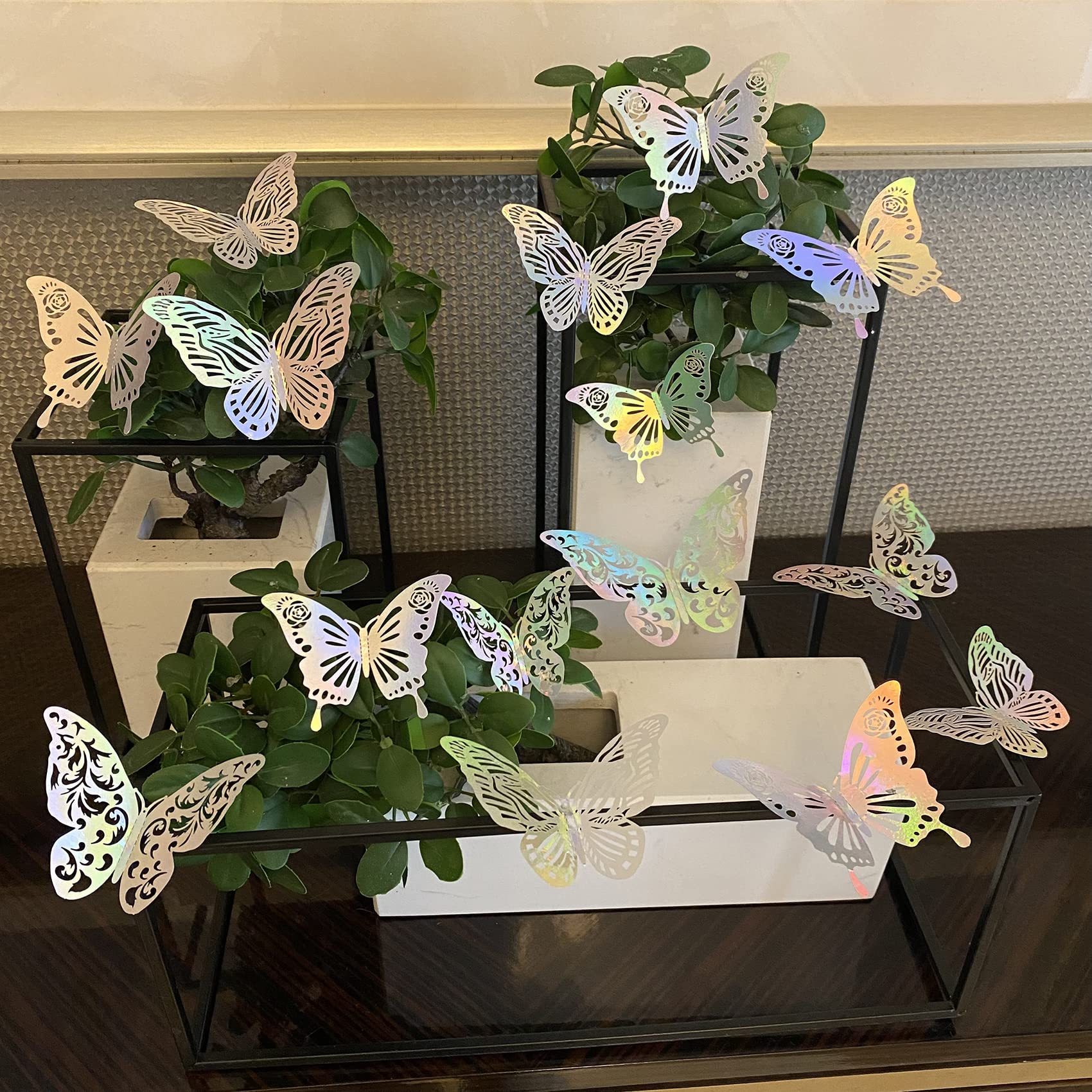 144 Pcs Rainbow Silver Butterfly Sticker, 3D Removable Butterfly Wall Decor for Girls, Kids, Baby Bedroom, Living Room Decorations, Birthday Party Decorations, 3 Styles 3 Sizes (Rainbow Silver, 144 Pcs)