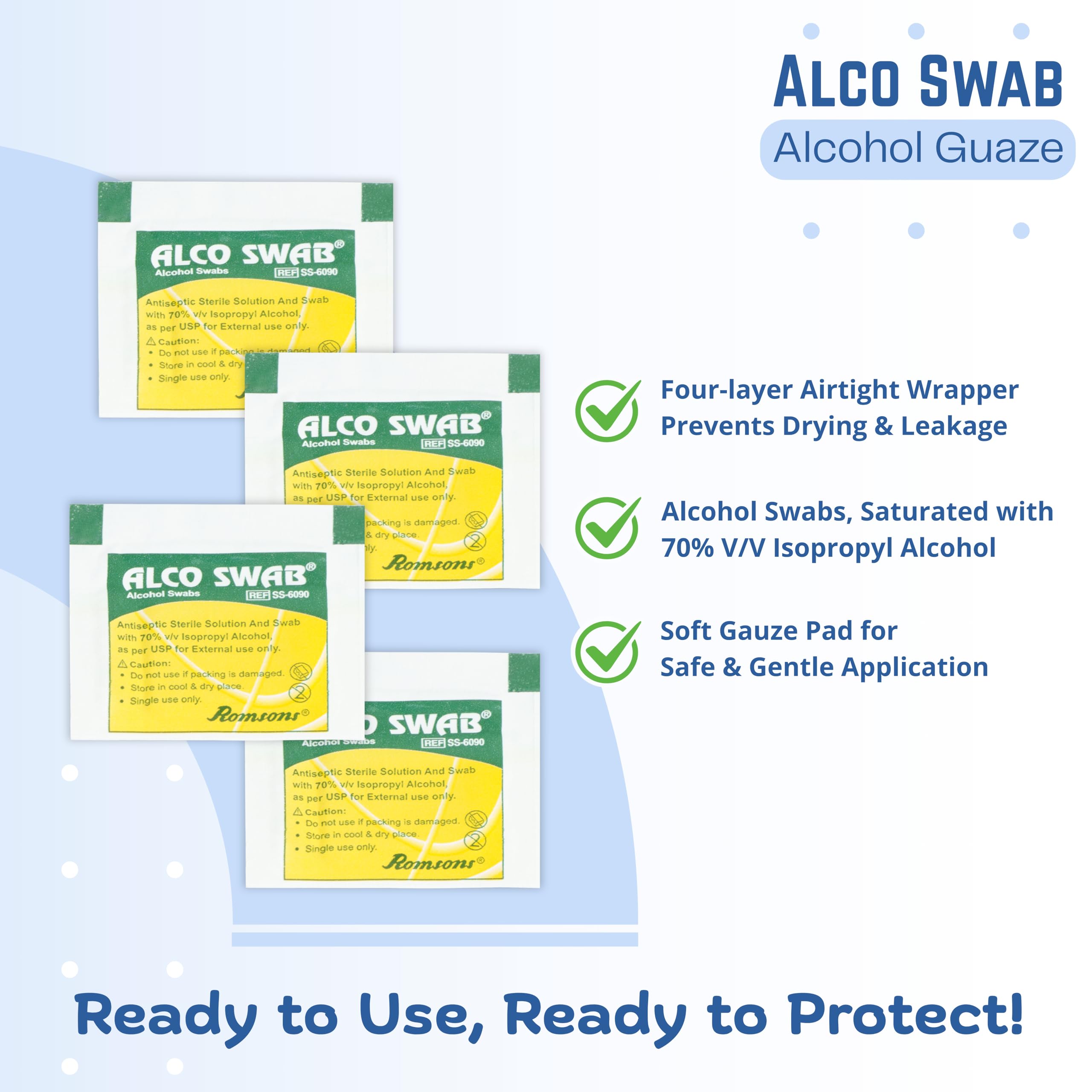 Romsons Alco Swab Alcohol Guaze Antiseptic Prep sterile for disinfect cuts and scrapes (100 Pieces) 2
