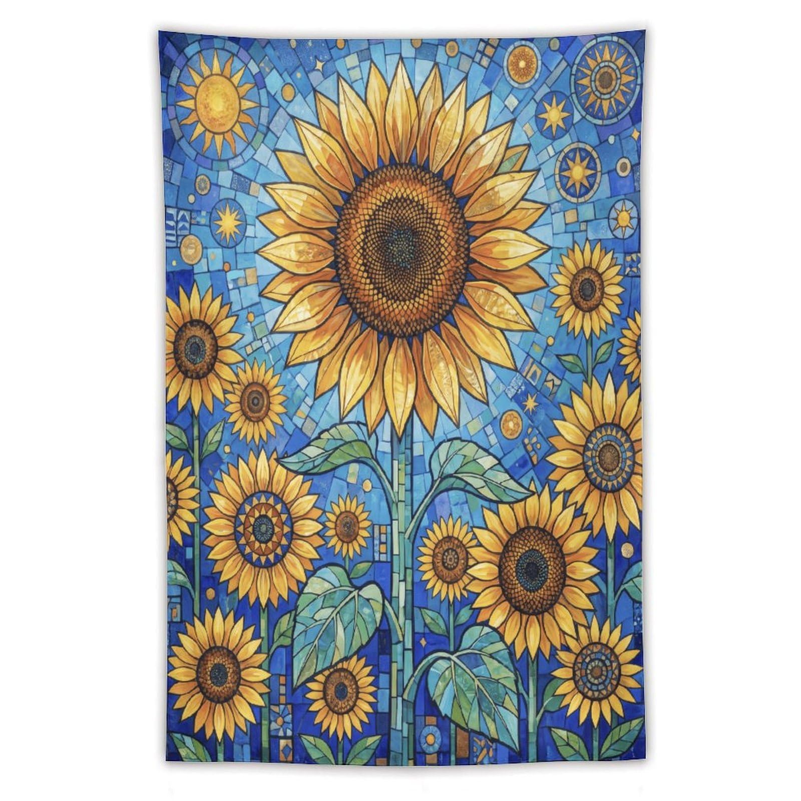 W7C8U2X3 Sunflower Stained Glass Garden Wall Tapestry, College Dorm