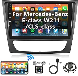 Android Car Stereo for Mercedes Benz E Class W211 E320 E500 E350 CLS W219 E200 2002-2010 with GPS Navigation 9 Inch Touch Screen Car Radio with Bluetooth FM WiFi Mirror Link + Backup Camera