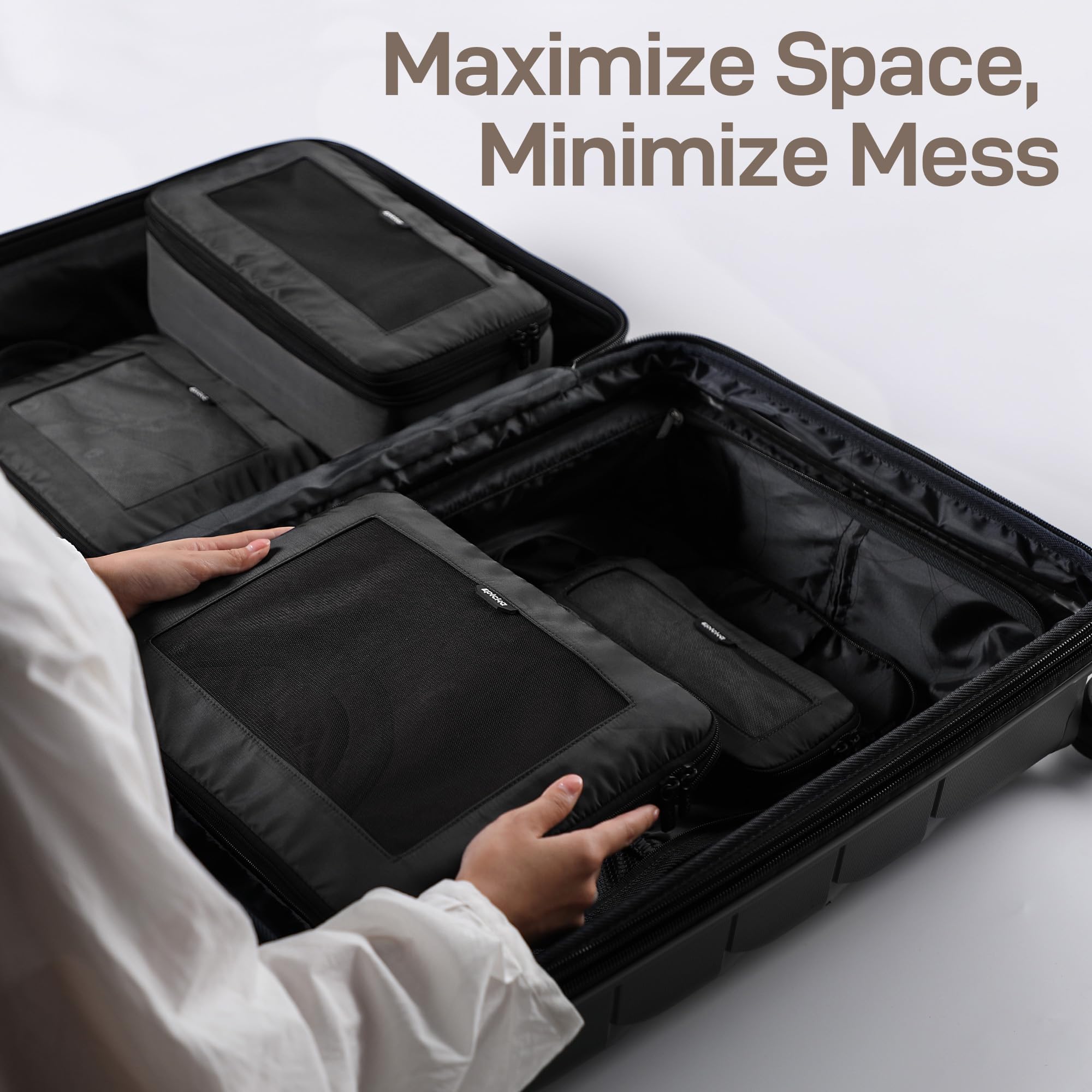 EPICKA TripCozy - Cubos organizadores de compresión – Juego de 4/6 bolsas organizadoras de viaje duraderas con parte superior de malla, accesorios de viaje expandibles para equipaje de mano, equipaje