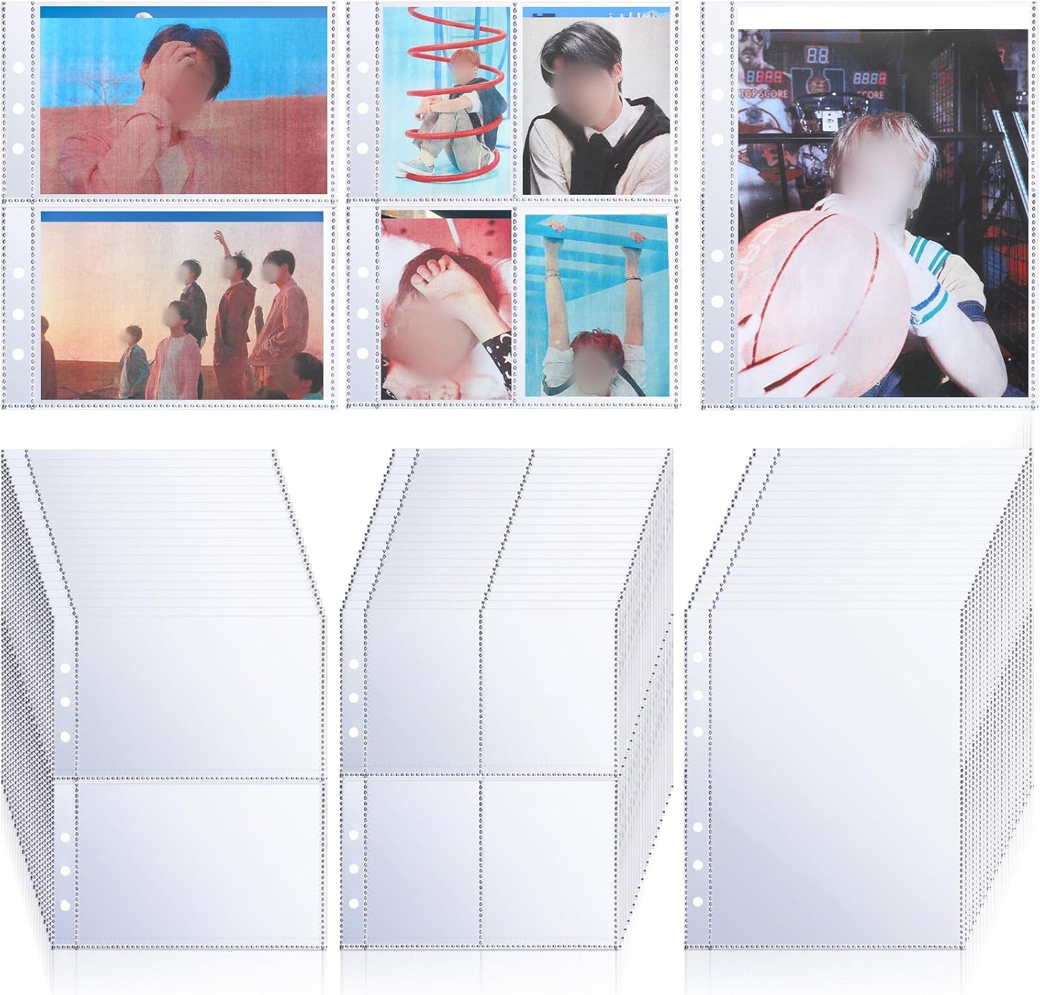60 Pcs Binder Pockets Clear 4/2/1 Pockets for 6 Ring A5 Binder Insert Card Sleeves Album Page Protector Photocard Document Folder Trading Card Pouch for 6 Ring Sleeves Refill Sheet